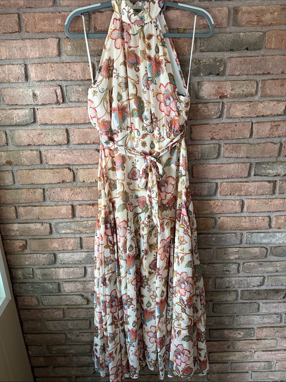 Floral Halter Maxi Dress in Cream and Coral